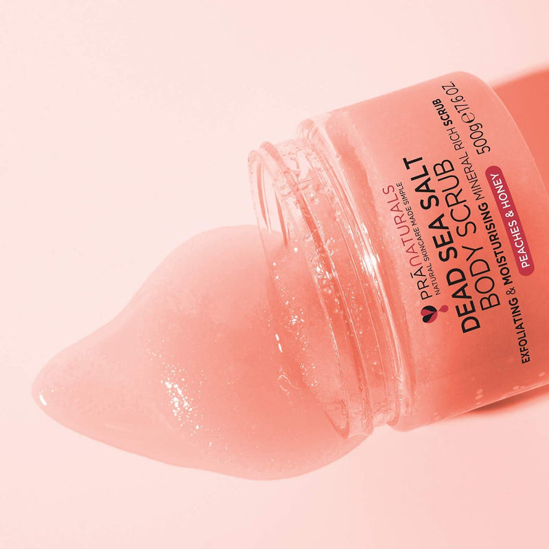 [Australia] - PraNaturals Dead Sea Salt with Peach & Honey Body Scrub 500G ‚Äì Hydrating & Moisturising, With natural oils & minerals, Softening & nourishing, Sweet fruity fragrance, No Parabens, Vegan & Cruelty Free 