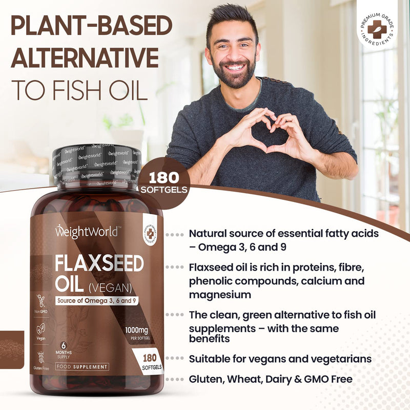 [Australia] - Flaxseed Oil Capsules Softgels 1000mg - 180 Vegan Softgels - Fish Oil Alternative - Cold Pressed Flaxseed Oil Omega 3 6 9 Capsules - Linseed Oil ALA & Linoleic Acid - Essential Fatty Acids Supplement 