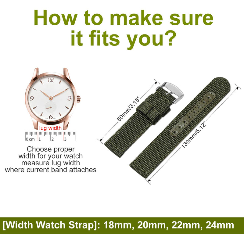 [Australia] - Ullchro Nylon Watch Strap Replacement Canvas Military Army Men Women - 18, 20, 22, 24mm 18mm Army green 