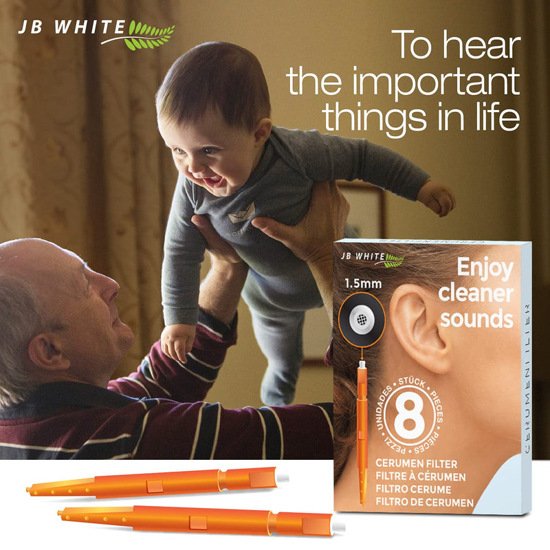 [Australia] - JB White Pack of 8 Wax Filters for Hearing aids Compatible with Starkey Hear Clear Hearing aids - Height: 1.5 mm | Diameter 1.7mm, Orange 