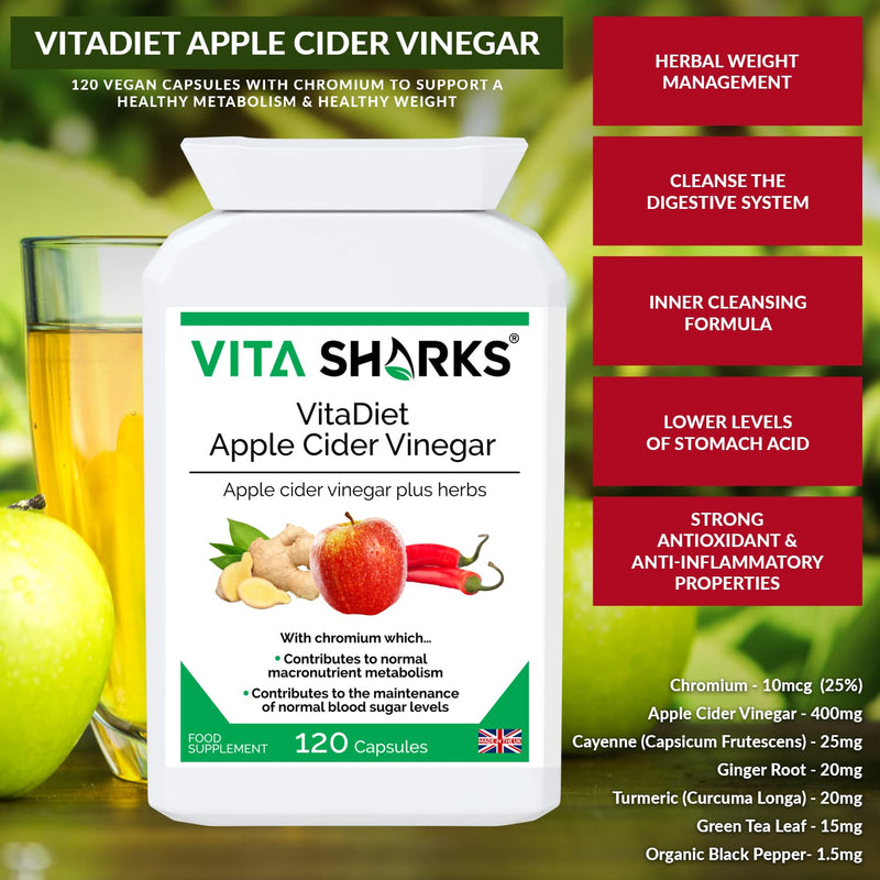 [Australia] - VitaDiet Apple Cider Vinegar with Chromium for a Healthy Metabolism, Natural Immune, Appetite, Slimming & Weight Reduction (120 Vegan Capsules) 