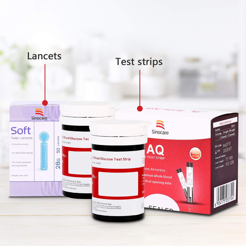 [Australia] - sinocare Diabete Blood Glucose Test Strips x 50 & Diabetes Lancets x 50, Safe AQ Test Strips, Blood Sugar Test Strips for Safe AQ Smart/Voice Only Aq Test Strips X 50 