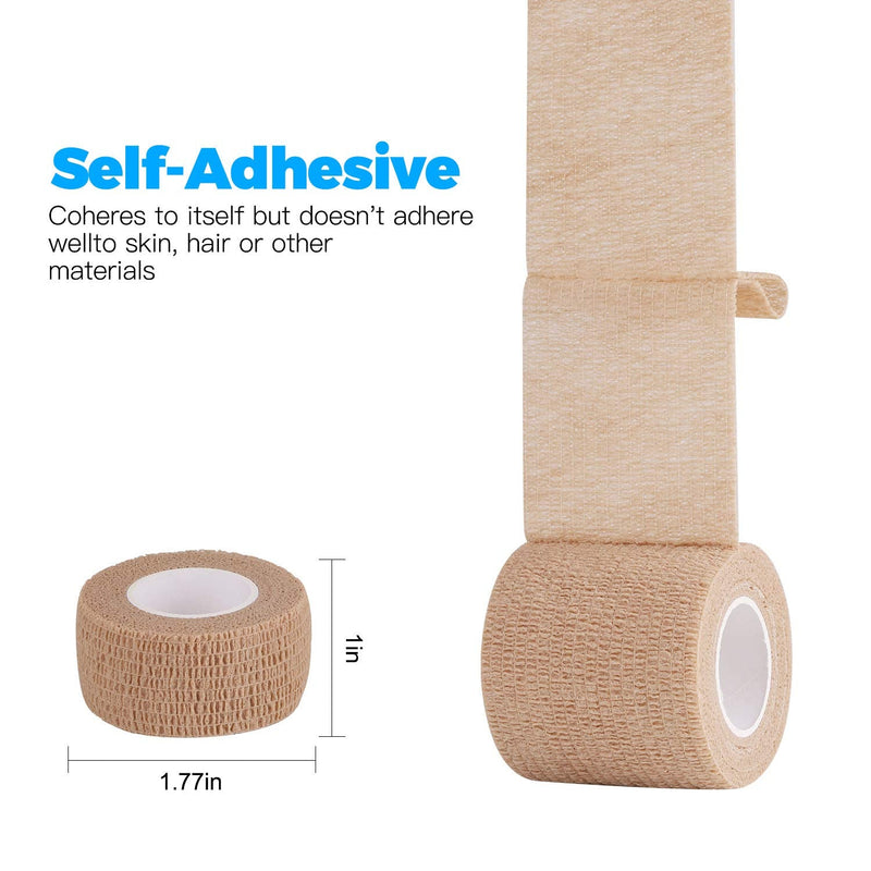 [Australia] - Bandage Wrap 16 Pack 1”x 5 Yards Self Adherent Wrap Breathable Self Adhesive Bandage Wrap Rolls Cohesive Bandage Athletic Elastic First Aid Tape for Stretch Athletic, Ankle Sprains, Swelling, Sports Beige 1 Inch (Pack of 16) 