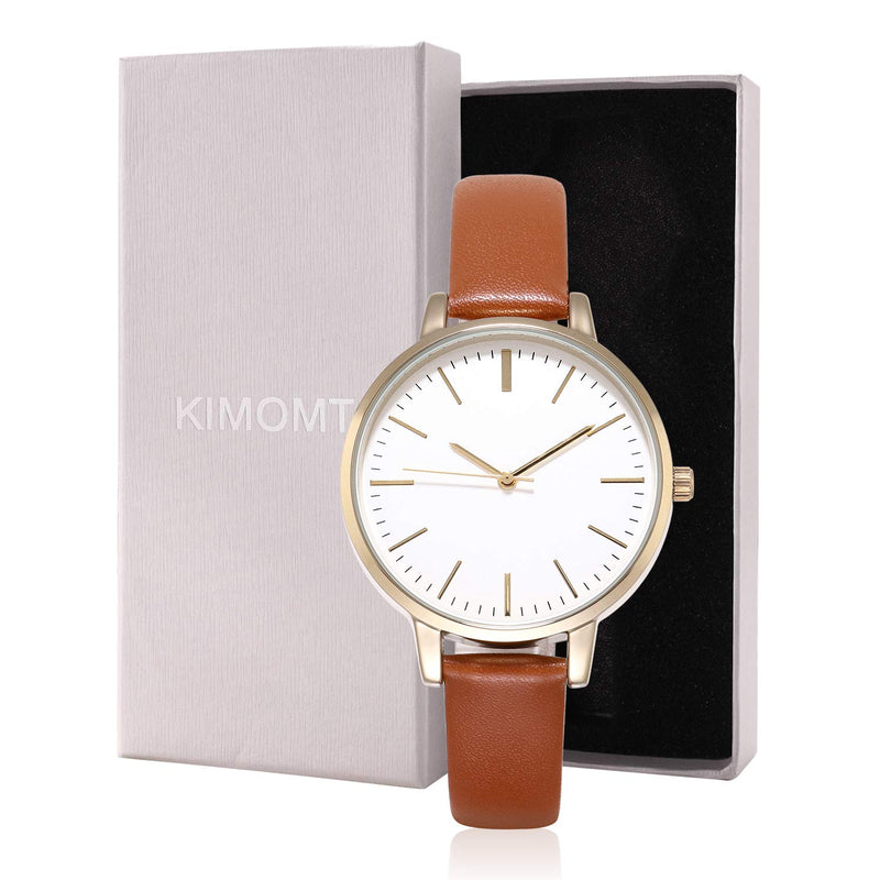 [Australia] - KIMOMT Women's Watches Leather Band Luxury Quartz Watches Waterproof Fashion Creative Wristwatch for Women Girls Ladies 38mm Case Diameter brown 