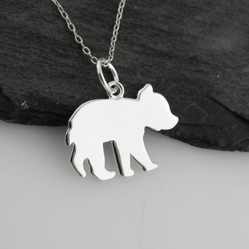 [Australia] - FashionJunkie4Life Sterling Silver Baby Bear Cub Silhouette Charm Necklace, 18" Chain 