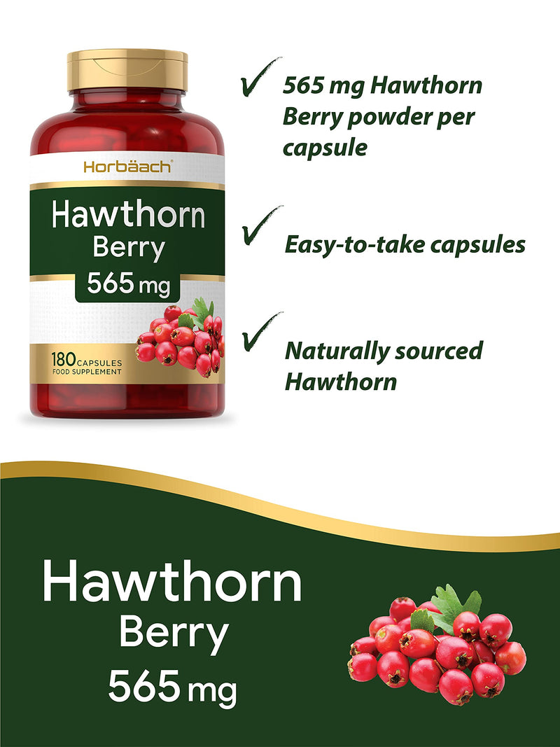 [Australia] - Hawthorn Berry Capsules | 565mg Berry Powder | 180 Count | No Artificial Preservatives | by Horbaach 