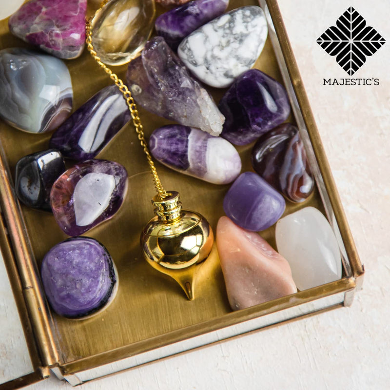 [Australia] - Egyptian Thot Dowsing Pendulum & Abbe Mermet drop Pendant in Gold Brass - Pack of 2 Divinatory Pendulums 