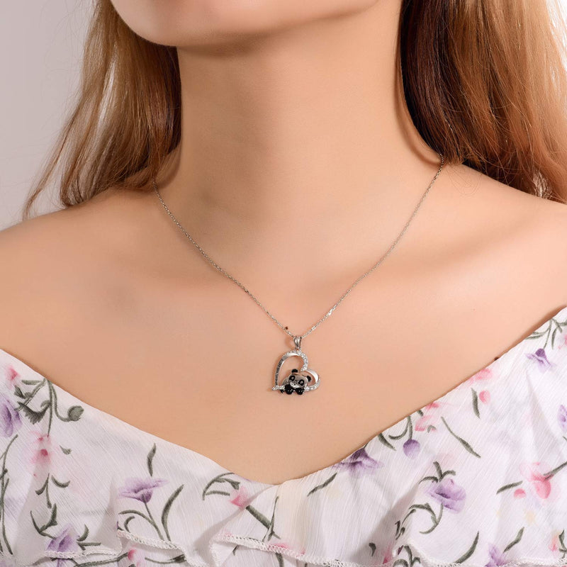 [Australia] - ACJNA 925 Sterling Silver Panda Bear Necklace Bamboo Heart Pendant Engraved I Love You Forever Women Jewelry cute panda 