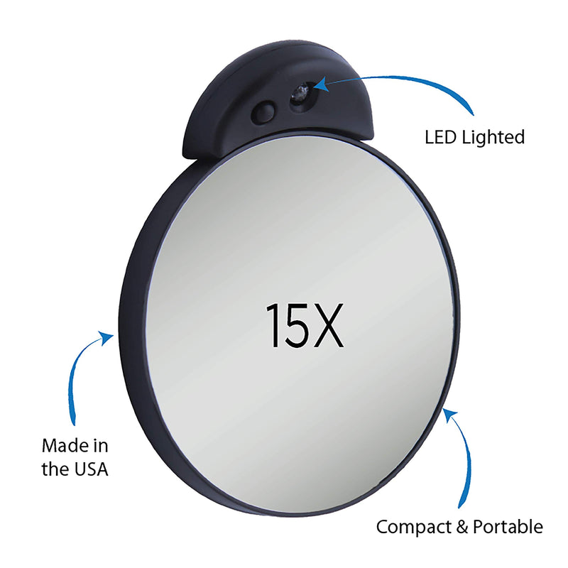 [Australia] - Zadro Compact 15X Magnification LED Lighted Spot Travel Makeup Mirror, Black 