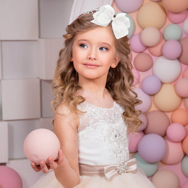 [Australia] - 2Pcs Children Girls Ribbon Bows Hair Clips, 6 Inch White Grosgrain Ribbon Hair Pins Hair Bows Hair Barrette Clips, Fashionable Girls Hair Accessories 