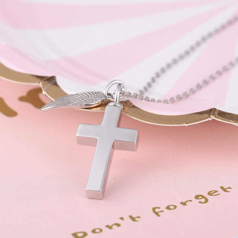 [Australia] - BEILIN S925 Sterling Silver Angel Wing Cross Cremation Jewelry Memorial Keepsake Cross Urn Necklace for Women Men 