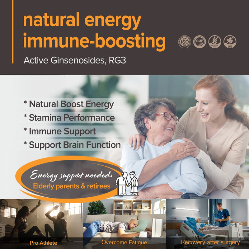 [Australia] - BTGIN Korean Red Ginseng Capsules, Natural Energy Supplements for Immune Support, Stress Relief, Focus and Mental Clarity, The Root Original Enriched with Pure Ginsenosides Rg3 