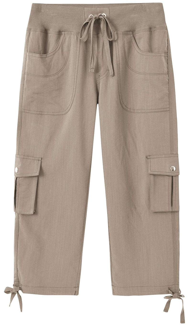 [Australia] - MoFiz Women's Relaxed-Fit Capri Pants 3/4 Length Cropped Trousers Casual Sports Pants with Cargo Pockets M Khaki 