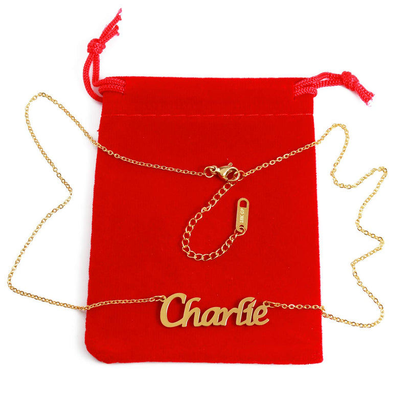 [Australia] - Charlie Name Necklace 18ct Gold Plated Personalized Dainty Necklace - Jewelry Gift Women, Girlfriend, Mother, Sister, Friend, Gift Bag & Box 
