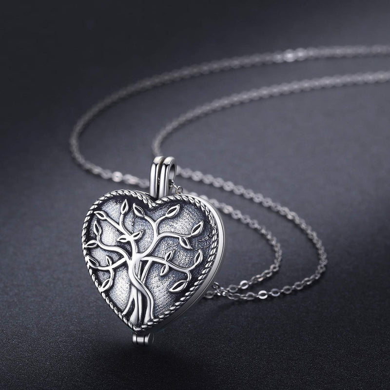 [Australia] - S925 Sterling Silver Heart Urn Ashes Necklace,Tree of Life Cremation Jewelry for Ashes, Keepsake, Memorial Urn Locket Pendant Necklace for Human or Pets 