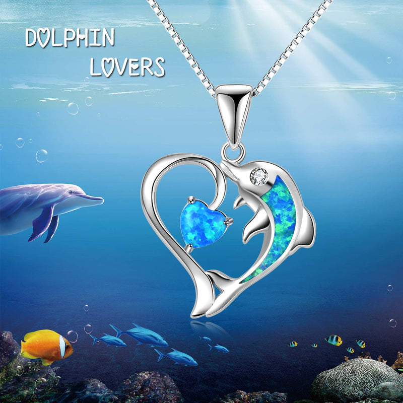 [Australia] - SOULMEET Sterling Silver Butterfly Bee Dolphin Elephant Cats Snake Rose Flower Necklace for Women Girls Cute Animals Hearts Jewelry Gifts Idea Christmas Dolphin Heart 