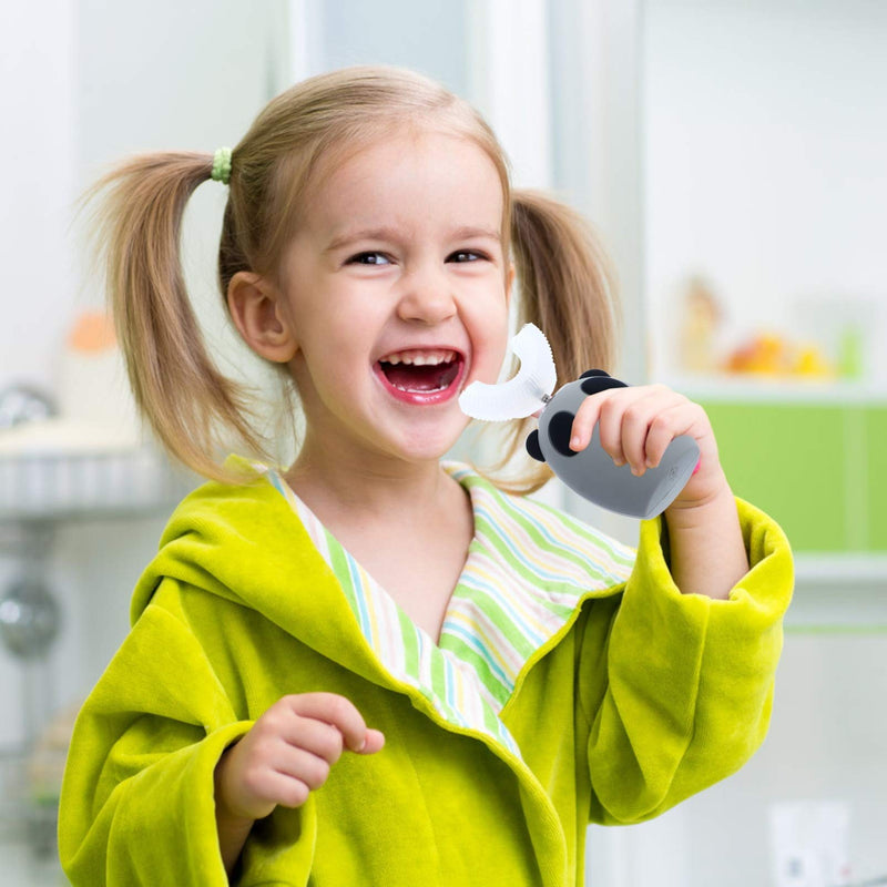 [Australia] - Healifty Children Automatic Toothbrush Light Grey Electric U Shaped Autobrush Toothbrush Whitening Toothbrush for Kids Age 7-15 