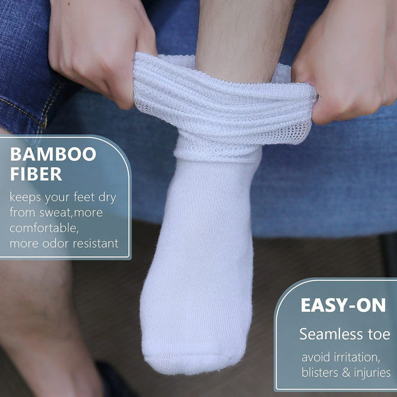[Australia] - Athlemo Women&Men Bamboo Diabetic Socks 2 Pairs Loose Fit Non-Binding Over the Knee Seamless Breathable Anti-odor White/Black(4pairs) 10-13 