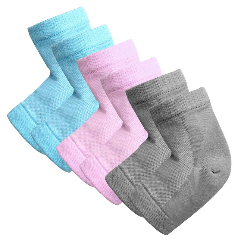 [Australia] - kuou 3 Pairs Gel Heel Socks, Soft Moisturizing Socks Gel Lining Infused with Essential Oils and Vitamins for Dry Hard Cracked Skin Moisturizing Day Night Care Skin (Gray Blue Pink) 