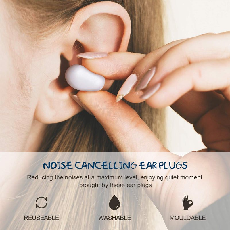 [Australia] - 3 Pairs Silicone Earplugs Noise Cancelling Ear Plugs Reusable Sleeping Ear Plugs Earplugs Protection from Water Noise Snore Relief for Adult Kids White 