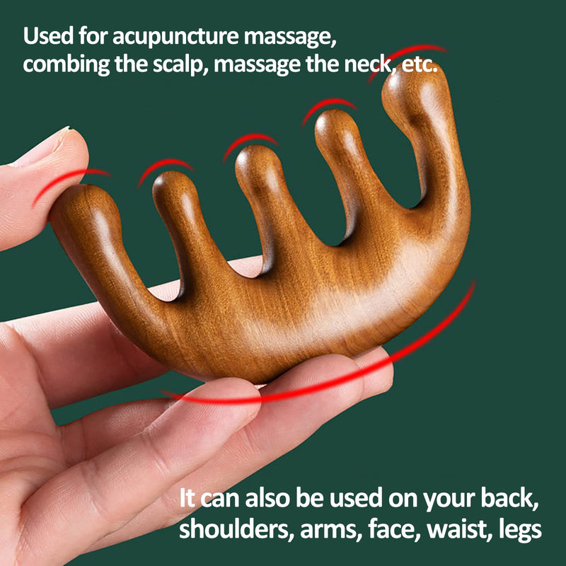 [Australia] - Wooden Massage Comb with Wide Tooth, Scalp Massager Round Tooth Comb, Gua Sha Manual Lymphatic Drainage Massage Tool, Fatigue Relieve Acupoint Massager 