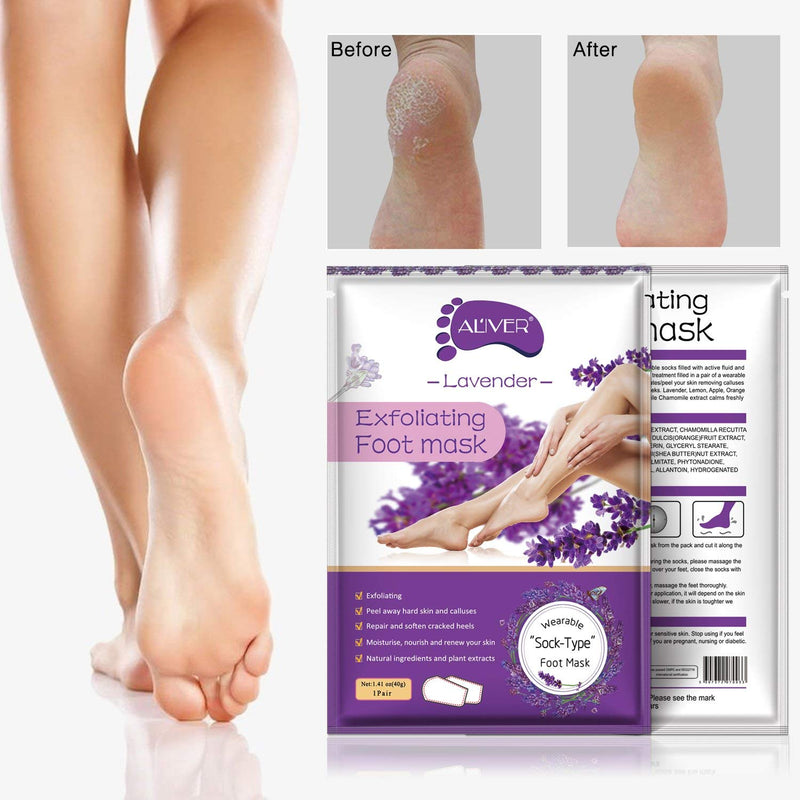 [Australia] - Foot Peel Mask - 5 Pack, ALIVER Exfoliating Feet Mask Spa For Baby Soft Skin, Repair Dead Skin, Calluses, Cracked - Lavender Lavender-2 