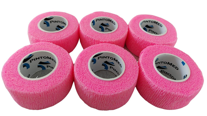 [Australia] - PintoMed PINK Cohesive Bandage Stretched 6 Rolls x 2.5cm x 4.5mts Self-adhesive Flexible Bandages, Professional Quality, First Aid Sports Wrap Bandages - Pack of 6 