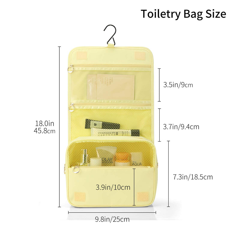 [Australia] - Vlando Large-Capacity Cosmetic Bag Travel Bag with Hooks, Waterproof Cosmetic Bag Accessories Travel Storage Bag, Cosmetics, Skin Care Products, Shampoo, Toiletries (Yellow) Yellow 