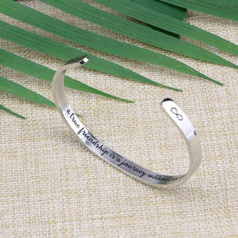 [Australia] - Joycuff Bracelets for Women Mantra Cuff Bangle Inspirational Jewelry Friend Encouragement Gift for Her Motivational Engraved A true friendship is a journey without an end 