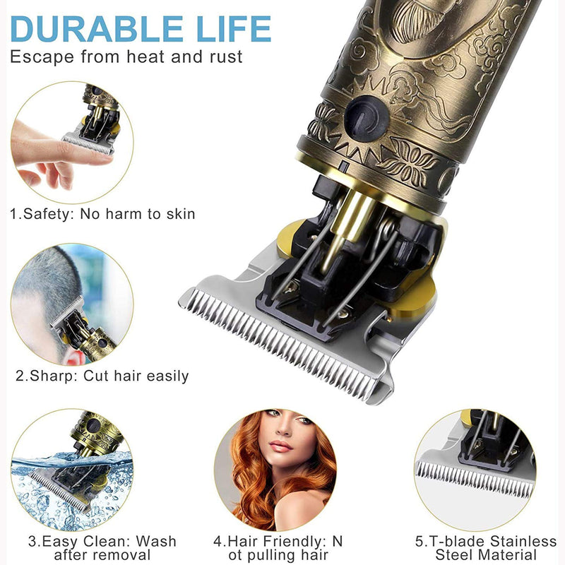 [Australia] - T Blade Trimmer, Hair Trimmer for Men Haircut, Zero Gapped Trimmer Hair Clipper, Professional Cordless Barber Hair Clippers, Detail Beard Trimmer Shaver, with Guide Combs,USB Rechargeable LED Display Gold 