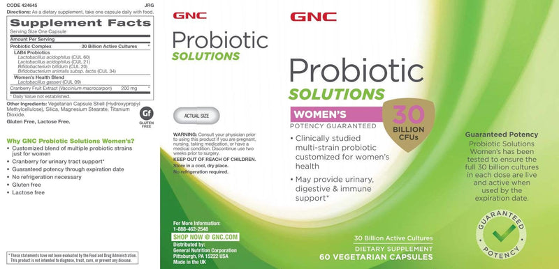 [Australia] - GNC Probiotic Solutions Women's | Clinically Studied Multi-Strain for Women, Supports Digestive and Immune Health, Vegetarian | 30 Capsules 60 Count (Pack of 1) 