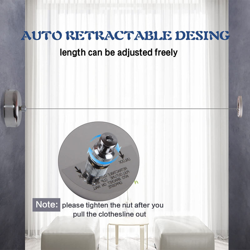 [Australia] - JHHSYU 2 Pcs Retractable Clothesline 304 Stainless Steel Durable with Heavy Duty Adjustable Rope Shower Clothes Line for Outdoor and Indoor 