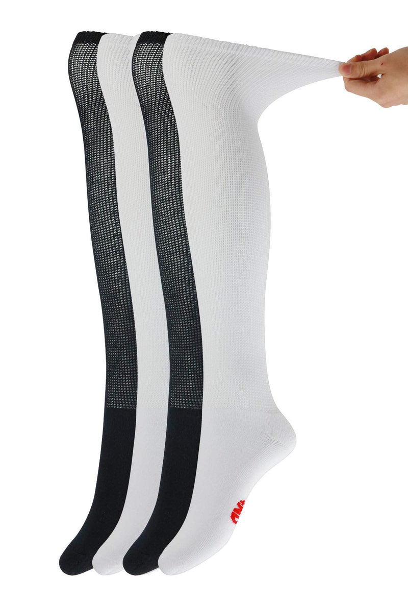 [Australia] - +MD 4 Pack Men’s Extra Wide Non-Binding Diabetic and Circulatory Bamboo Over The Knee Socks with Cushioned Sole 2Black2White10-13 Sock Style10-13,mens Shoe Style8-12 Black/White(4 Pairs) 