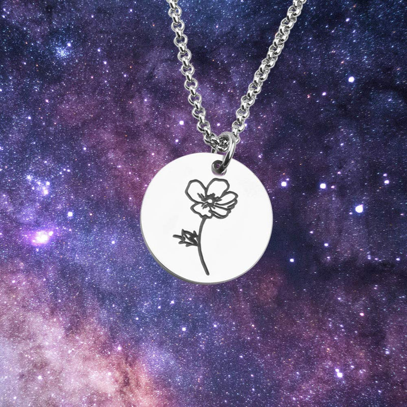 [Australia] - Detailed Personalized Birth Flower Necklace Birth Month Mom Necklace Birthday Gift for Her Aug.-Poppy 
