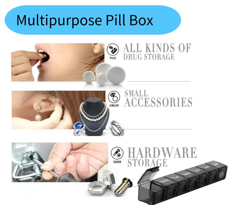 [Australia] - Weekly Pill Organiser Box Tablet Organiser, BPA Free Travel Pill Boxes 7 Day 1 Times a Day Large Tablet Box to Hold Vitamins, Cod Liver Oil, Supplements and Minerals Medication Tablets Holder, Black 