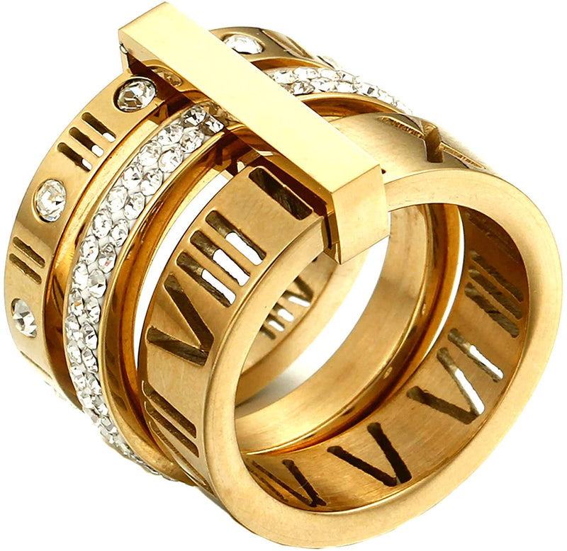 [Australia] - Jaline Stainless Steel CZ Zirconia Roman Numeral Ring for Women Girls 3 in 1 Spinner Rings Gold 6 Runs small 