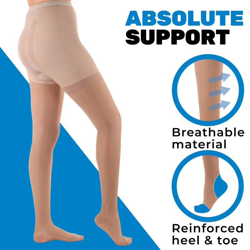[Australia] - Made in USA - Sheer Compression Pantyhose 20-30mmHg for Women Circulation Medium Nude 