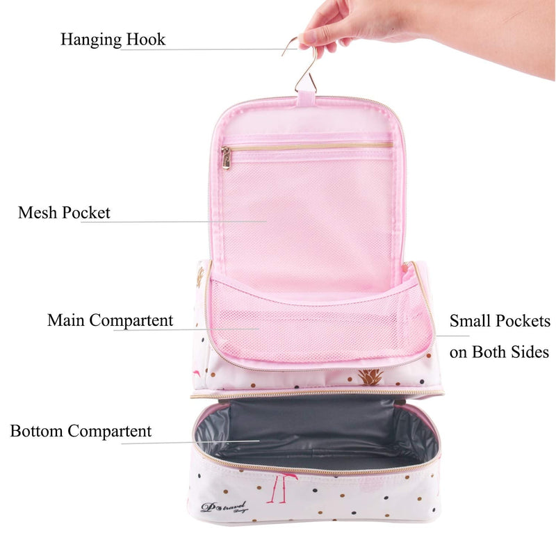 [Australia] - Tuscall Travel Toiletry Bag Hanging Wash Bag with Hanging Hook for Toiletries, Cosmetics - Waterproof Shower Bag for Women, Business, Gym (Pink Flamingo) Pink Flamingo 