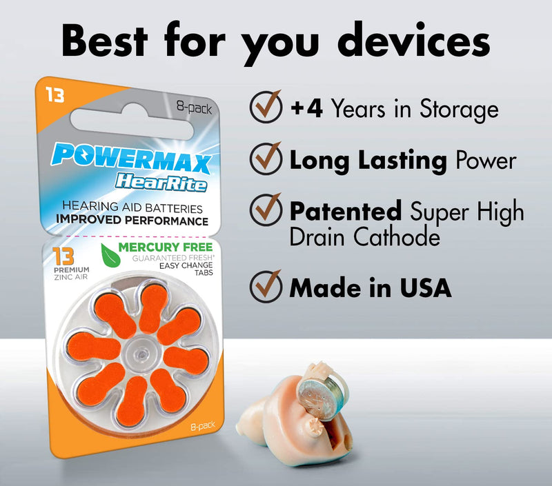 [Australia] - Powermax USA Size 13 Hearing Aid Batteries, Orange Tab, Made In the USA, 64 Count Size 13 (64 Count) 64-Count 