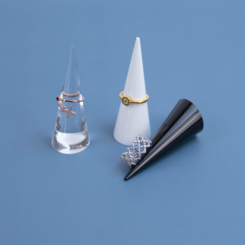 [Australia] - AUEAR, 6 Pack Cone Shape Acrylic Solid Ring Display for Jewelry Showcase Display Stand (Clear & Black & White) Clear+black+white 