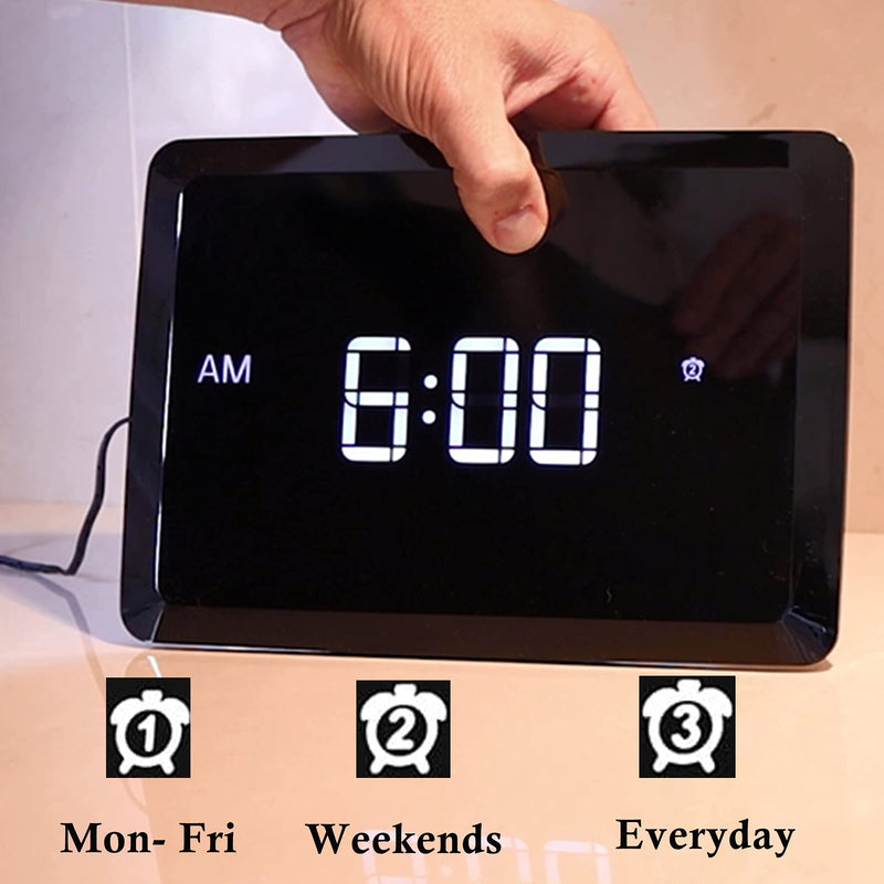 [Australia] - 11.5” Digital Wall Clock with Date,Time,Week,Indoor Temperature,3 Alarms,5 Dimmer,2 USB Chargers,Battery Backup,Snooze,12/24H for Elderly,Parents,Impaired Vision,Dementia,Memory Loss,Office,Bedroom 