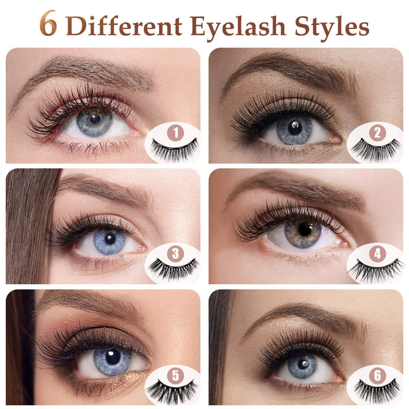 [Australia] - Magnetic Eyelashes with Eyeliner Kit, AoGer 6 Pairs 3D Natural Look False Magnetic Eyelashes, 2 Tubes Long Lasting Magnetic Eyeliner 10mL, Mirror Box with Professional Tweezers -No Glue Needed 6 Pairs Magnetic Eyelashes 