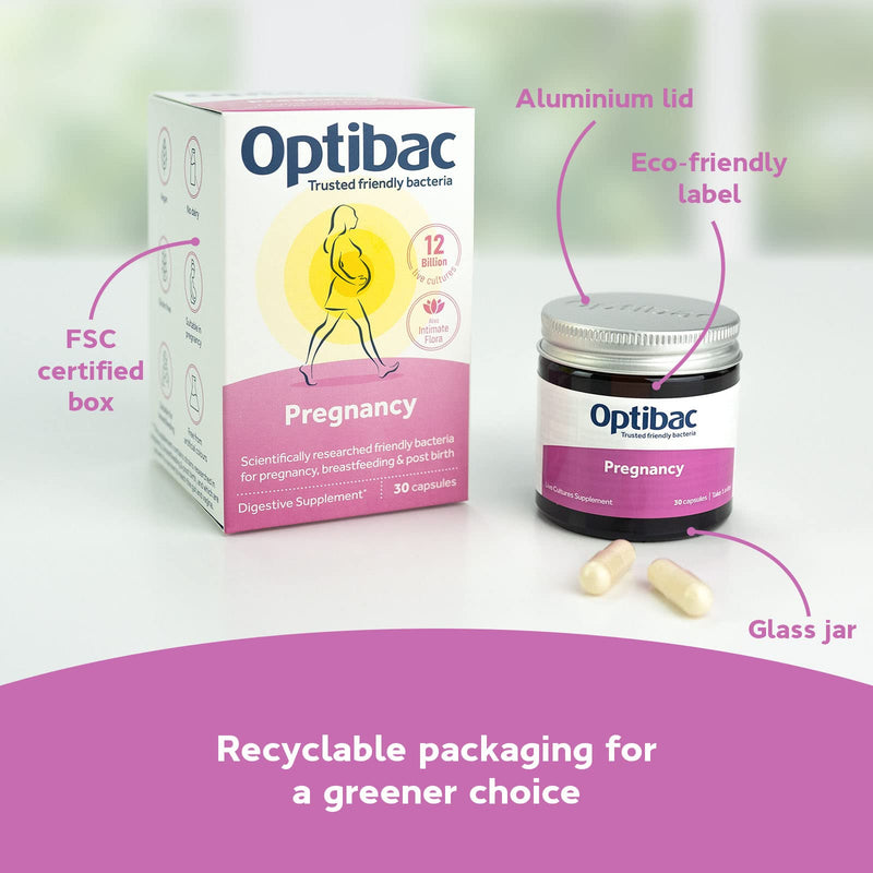 [Australia] - Optibac Probiotics Pregnancy - 12 Billion CFU & FOS Fibres, Vegan Probiotic Supplement for Pregnant & Breastfeeding Women, 30 Capsules 30 Count (Pack of 1) 