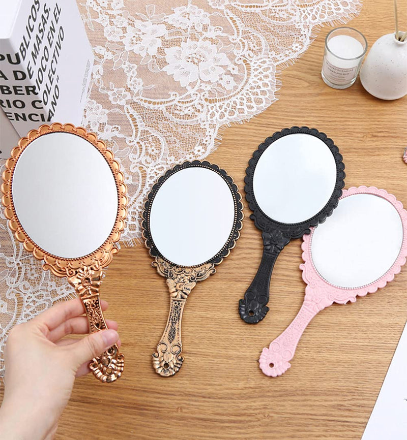 [Australia] - AKOAK 1 Pack Creative Retro Pattern Handle Makeup Mirror Portable Carry-on Lace Mirror Hand-held Mirror Makeup Tool (Black) Black 