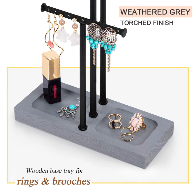 [Australia] - Love-KANKEI Jewelry Organizer Stand Metal & Wood Basic and Large Storage Necklaces Bracelets Earrings Holder Organizer Black and Weathered Grey Weathered Grey and Black 