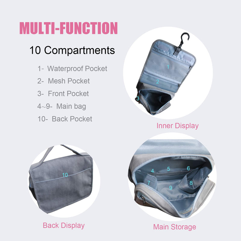 [Australia] - Hanging Travel Toiletry Bag , FABCOLL Cosmetic Makeup Organizer with PU Waterproof for Toiletries Accessories Ebony 