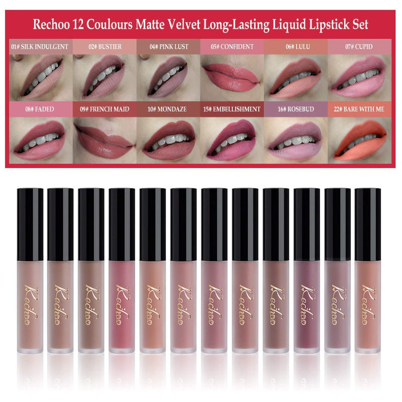 [Australia] - Matte Liquid Lipstick Set, 12 Pcs Superstay Mate Ink Waterproof Lip Gloss Beauty Lips Makeup Set (nude) nude 