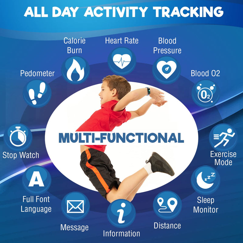 [Australia] - Inspiratek Kids Fitness Tracker for Kids Age 5-16 (5 Colors)，Waterproof Kids Fitness Watch，Kids Pedometer Watch，Watch for Kids，Step/Activity Tracker for Kids，Easy to Use Kids Tracker Watch (Blue) Blue 