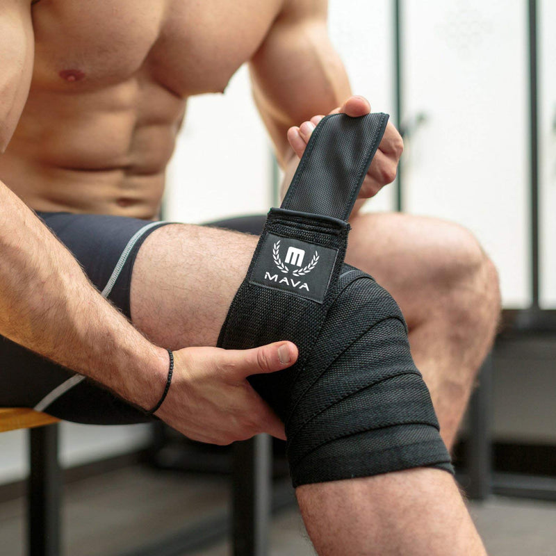 [Australia] - Mava Sports Knee Wraps for Cross Training WODs Compression & Elastic Support Black 