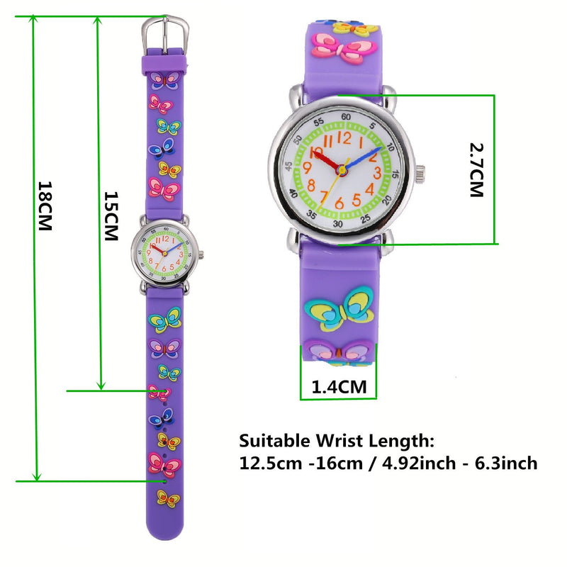 [Australia] - Jewtme Kids Time Teacher Watches 3D Cute Cartoon Silicone Children Toddler Butterfly Wrist Watches for Ages 3-10 Boys Girls Little Child Butterfly Purple 